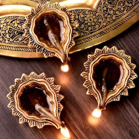 Brass Flower Bud Home Temple Mandir Decoration Pack of 3 Diyas